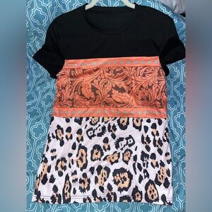 Black and Orange Patterned T-Shirt